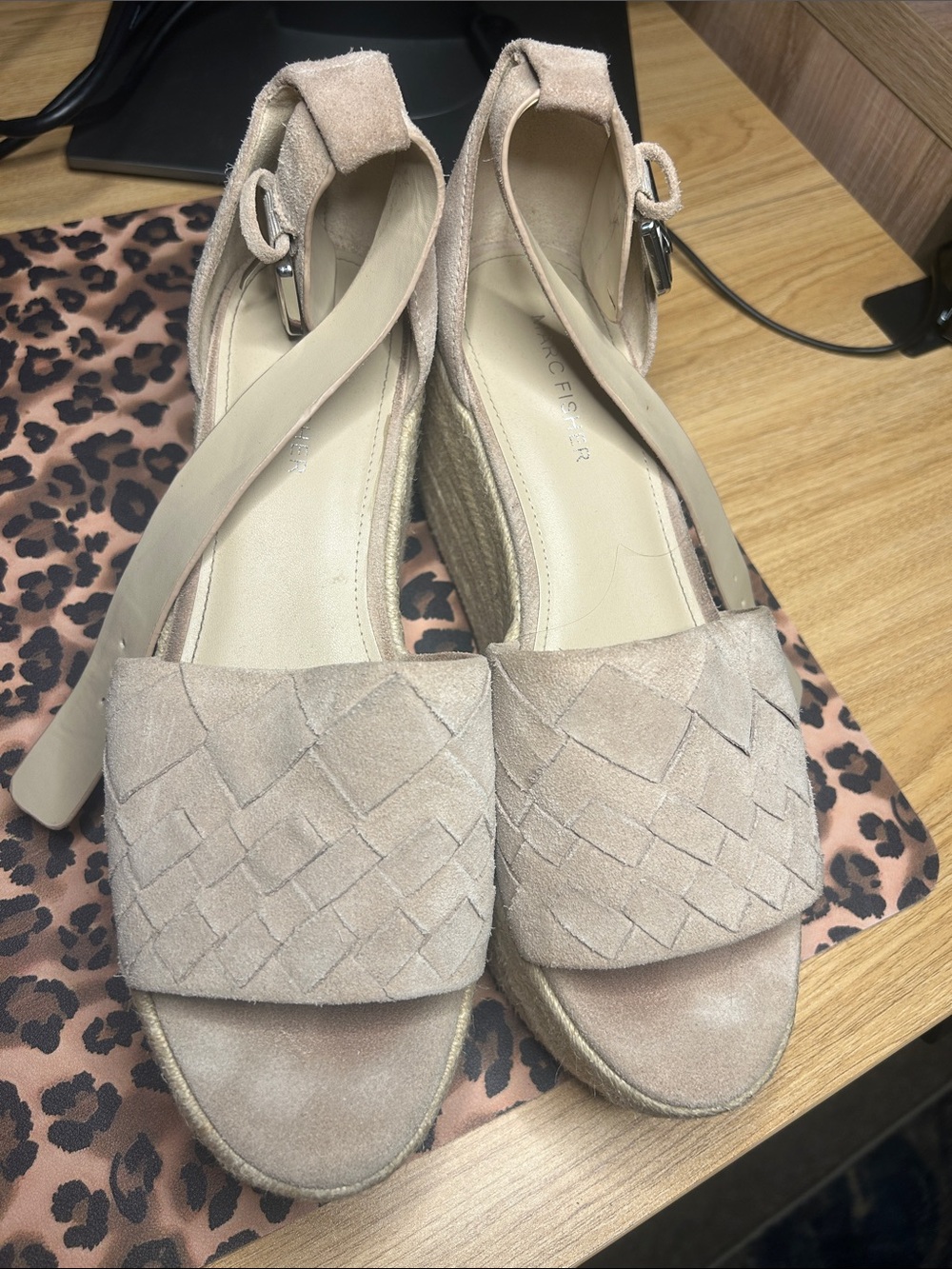 Marc Fisher Blush Suede Braided Espadrille Wedges